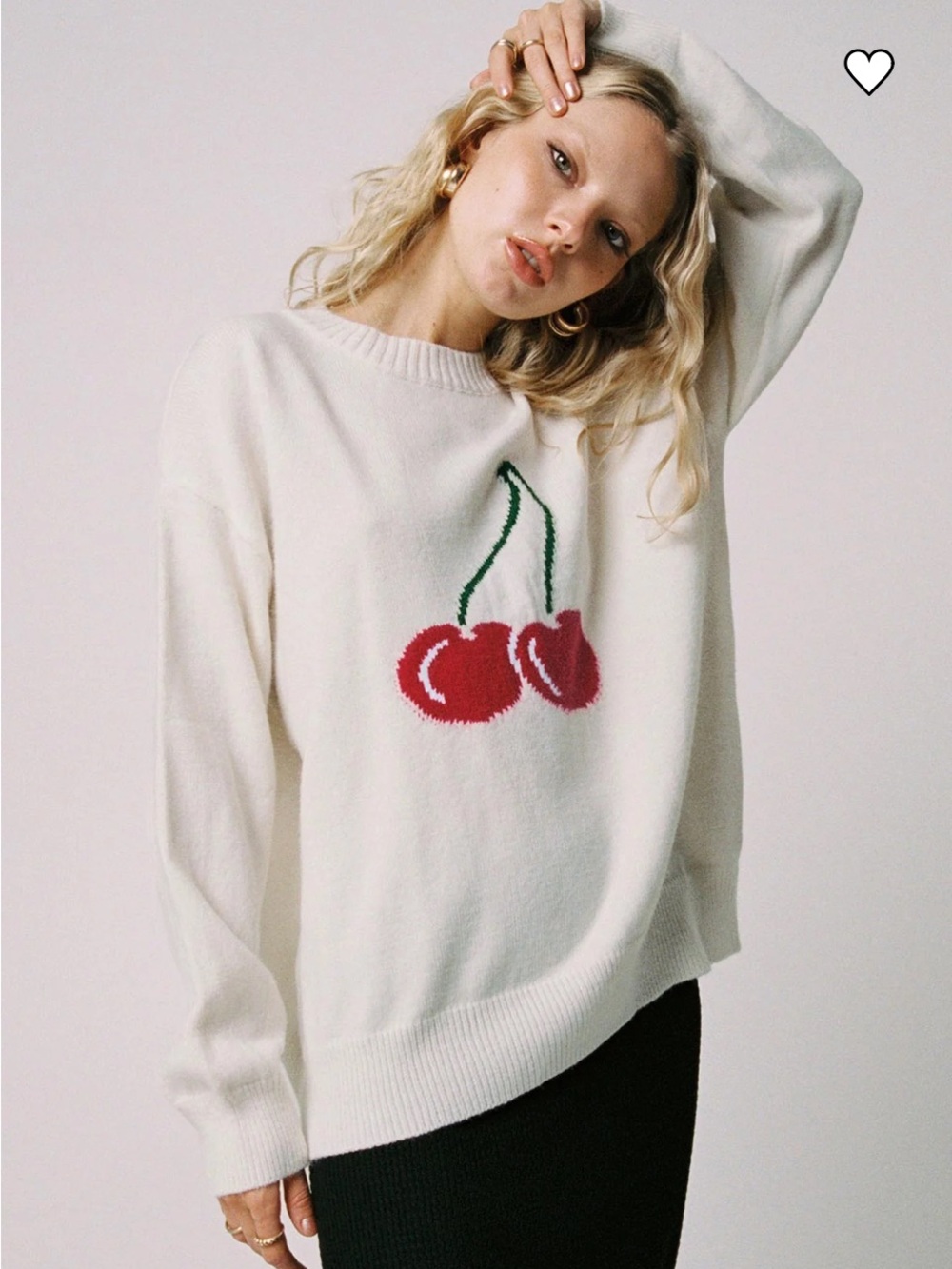 Princess Polly Cherry Dreams Cream Intarsia Crewneck Sweater
